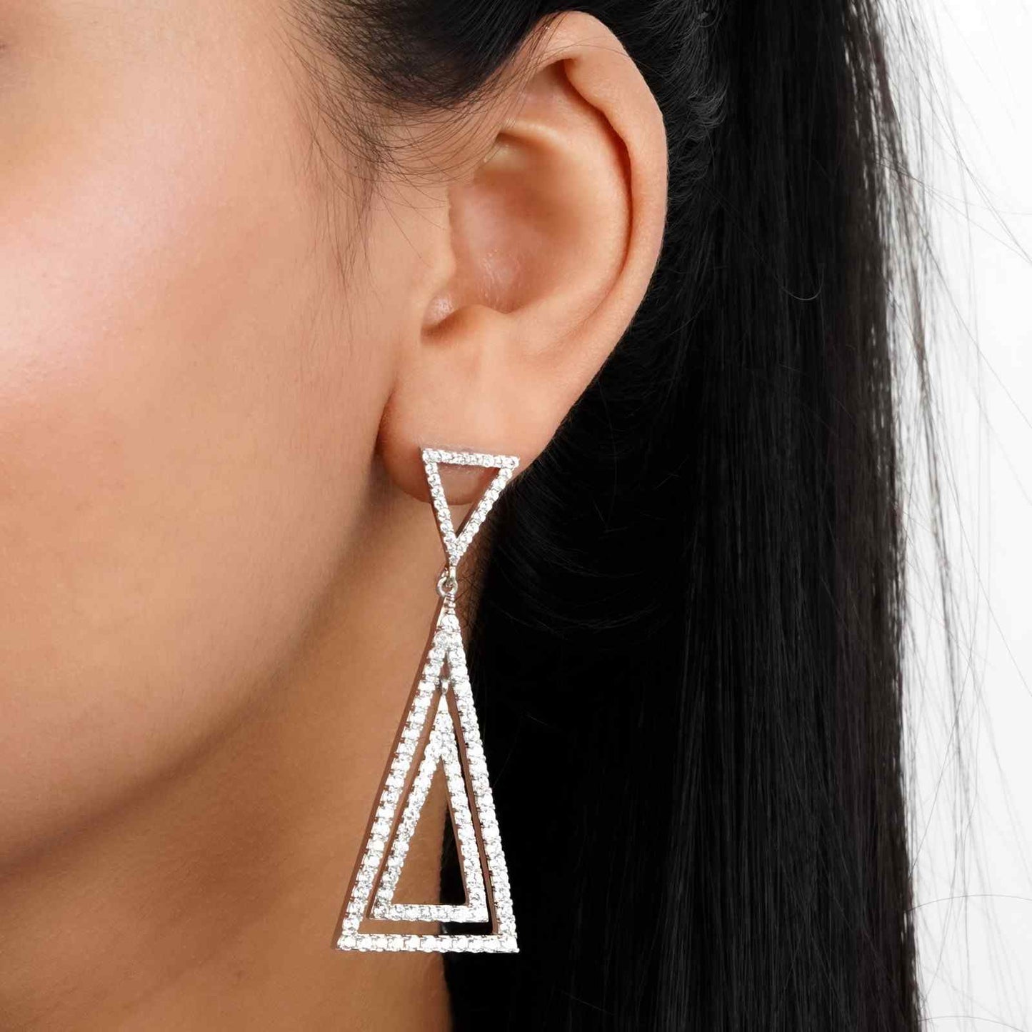 925 Sterling Silver Triangle Dangle Drop Earrings