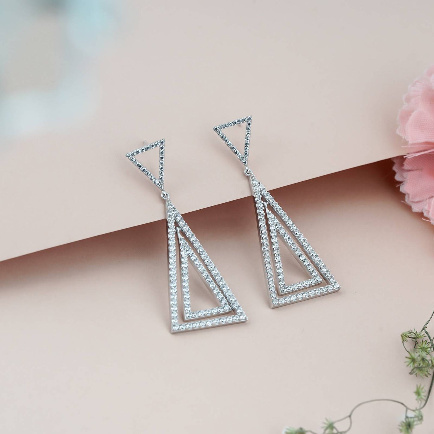 925 Sterling Silver Triangle Dangle Drop Earrings