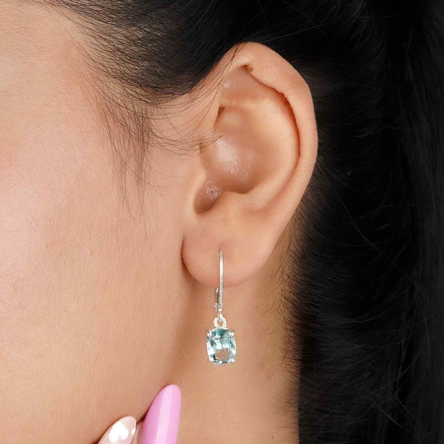 925 Sterling Silver Aqua Blue Drop Earrings