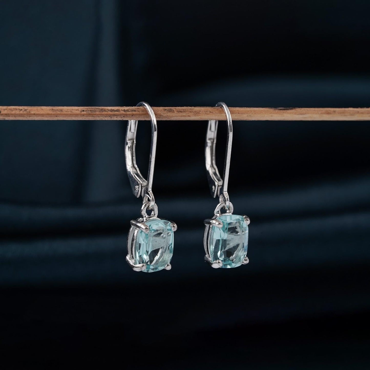 925 Sterling Silver Aqua Blue Drop Earrings