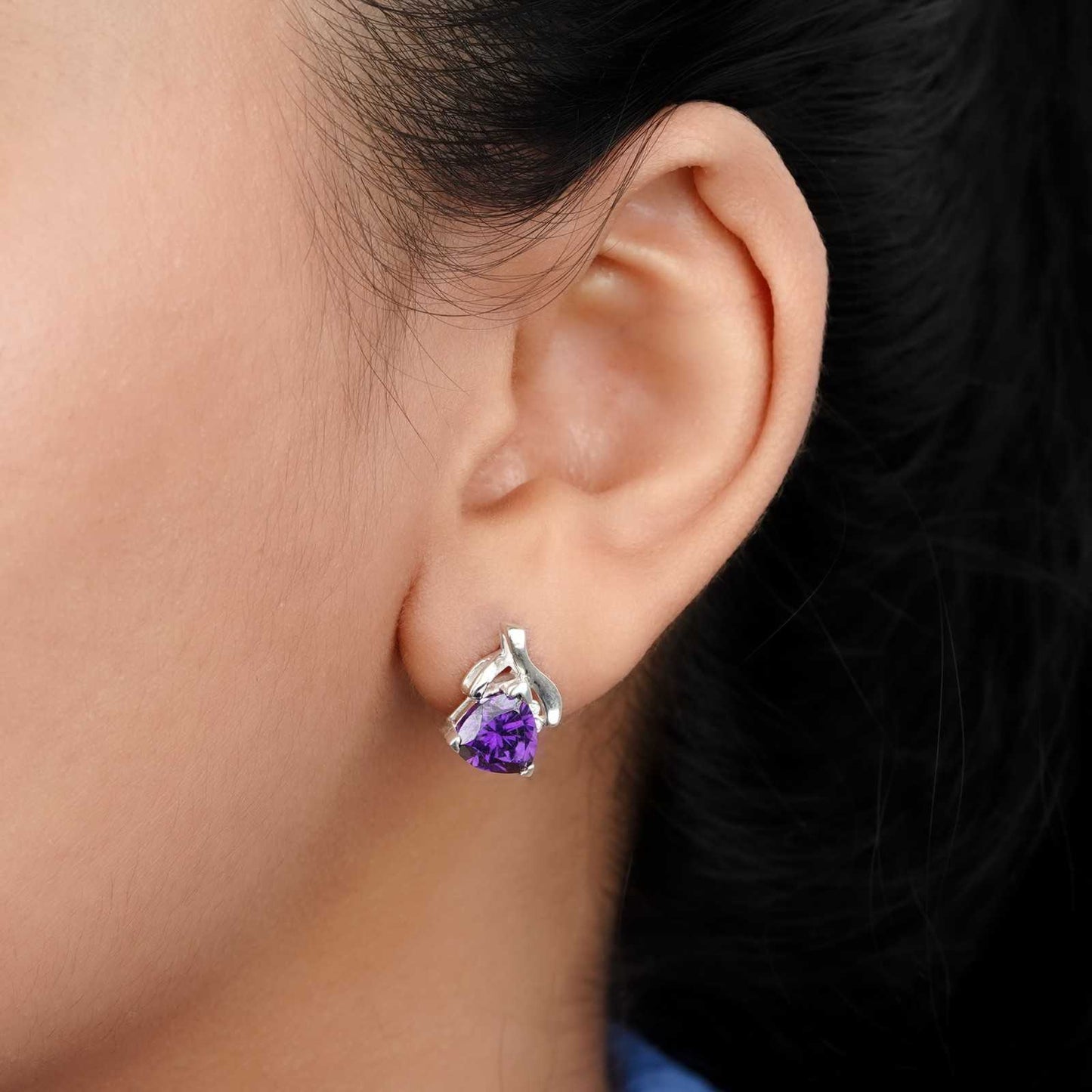 925 Sterling Silver Purple Triangle Stud Earrings