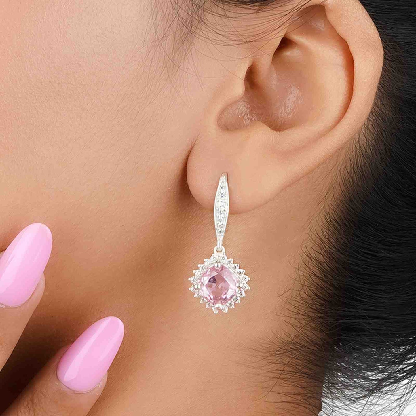 925 Sterling Silver Pink Shiny Drop Earrings