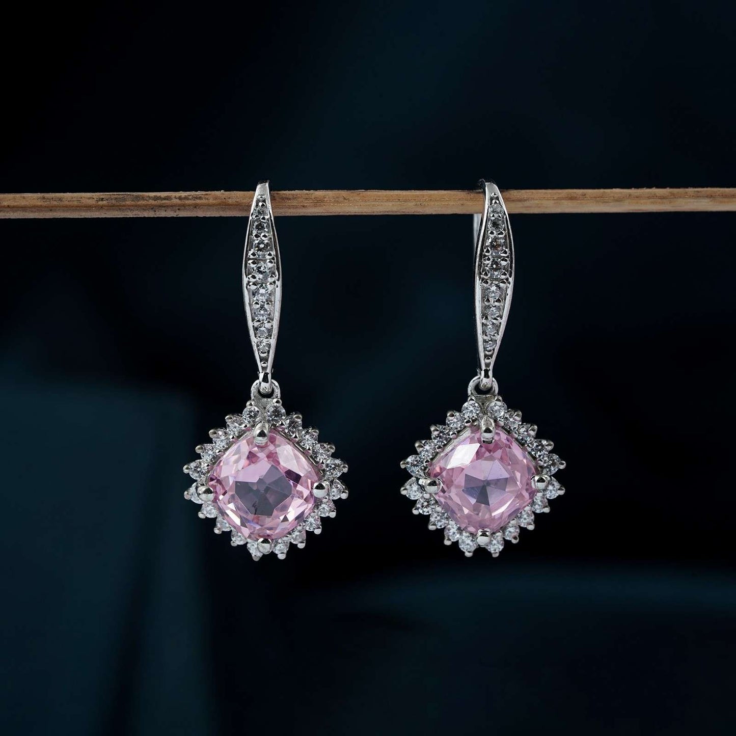 925 Sterling Silver Pink Shiny Drop Earrings