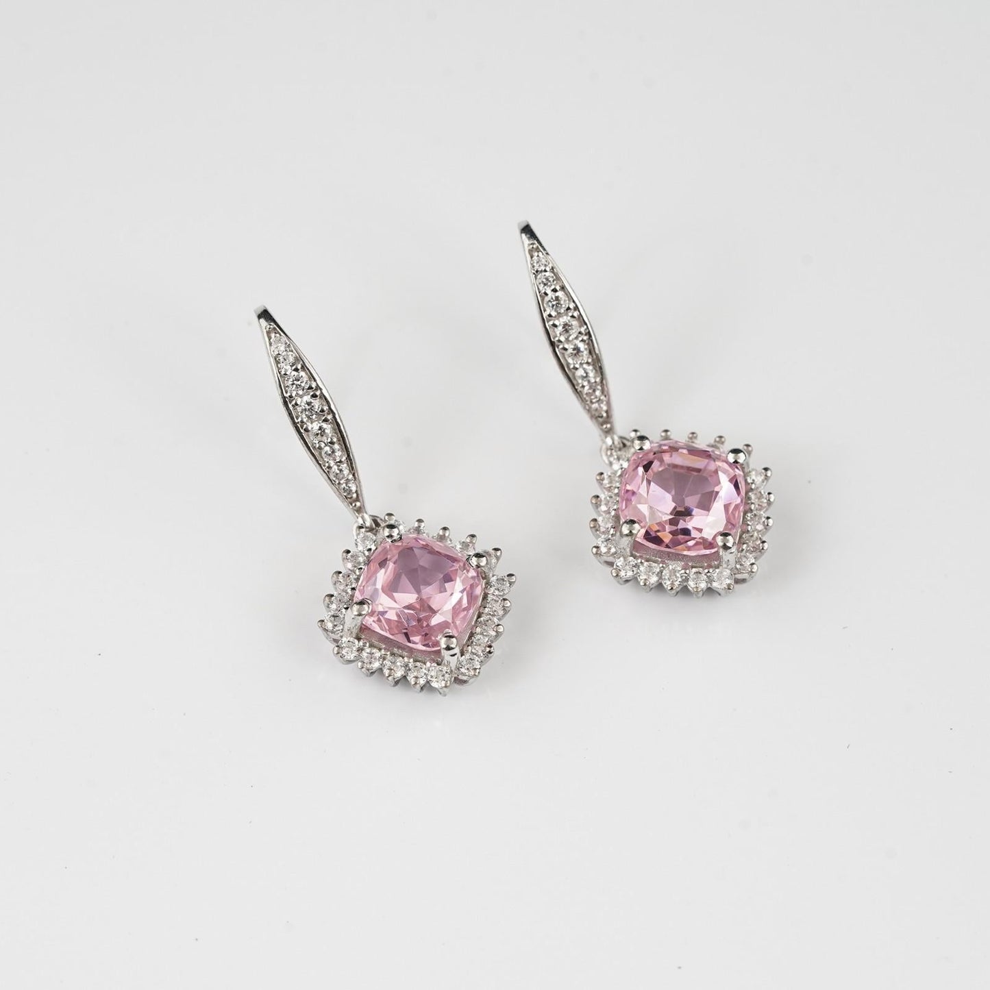 925 Sterling Silver Pink Shiny Drop Earrings