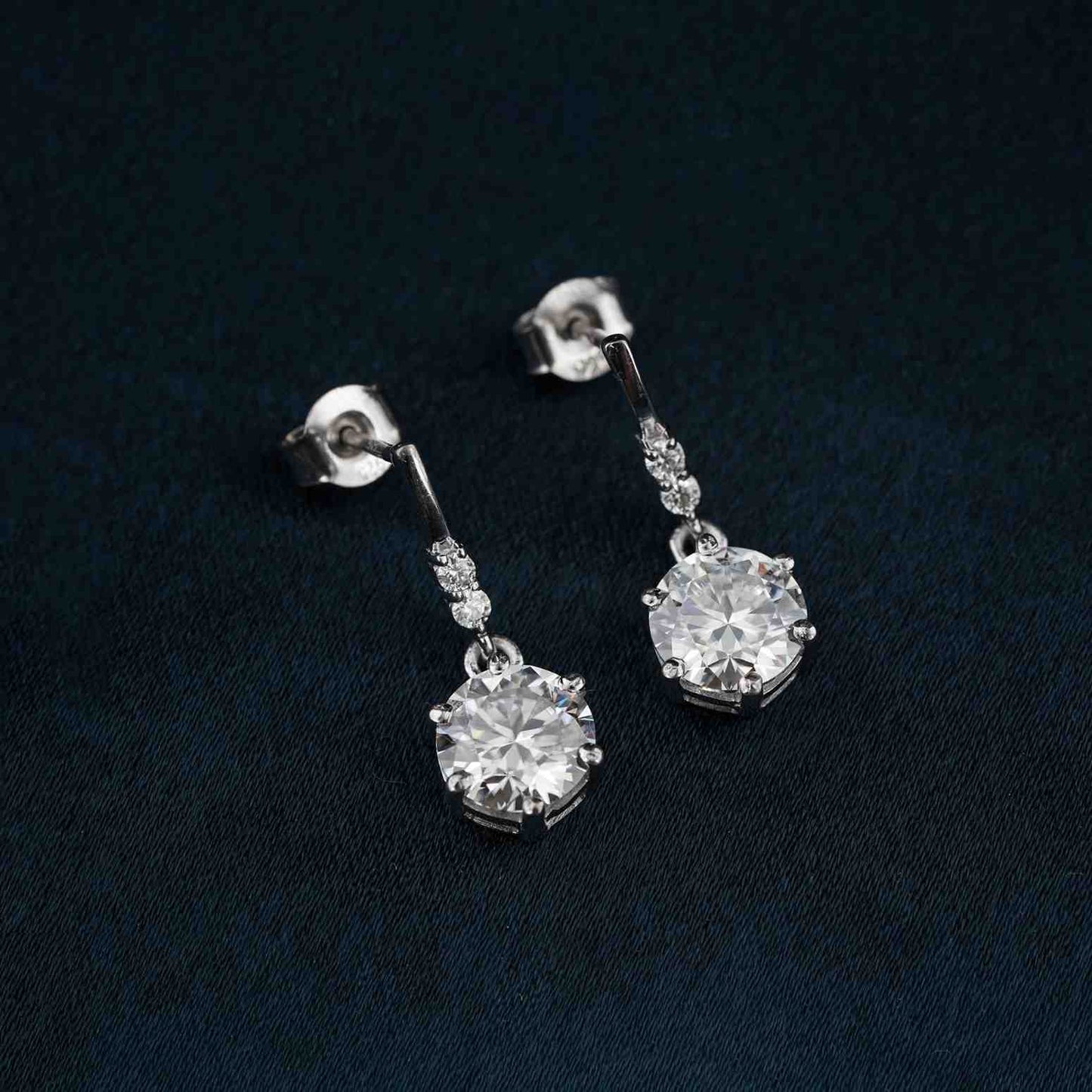 925 Sterling Silver Zirconium Round Drop Earrings