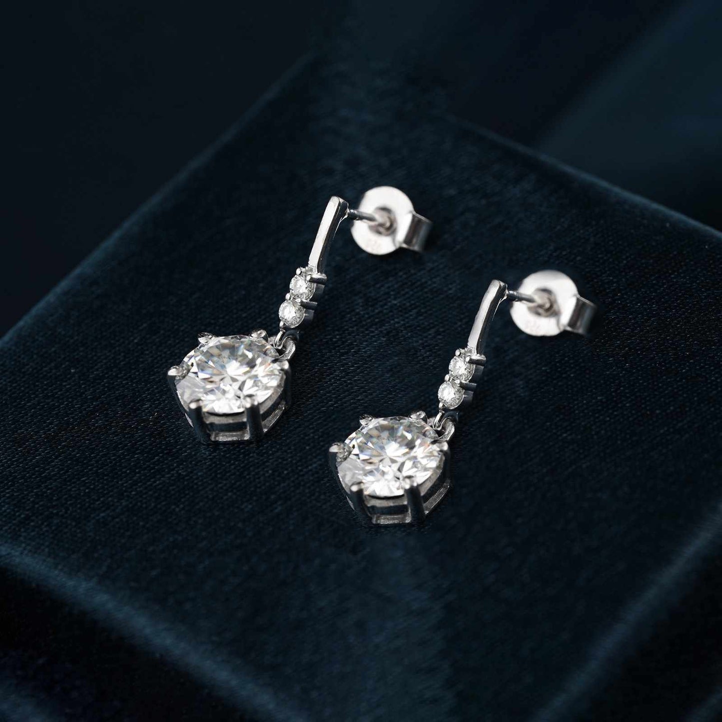 925 Sterling Silver Zirconium Round Drop Earrings