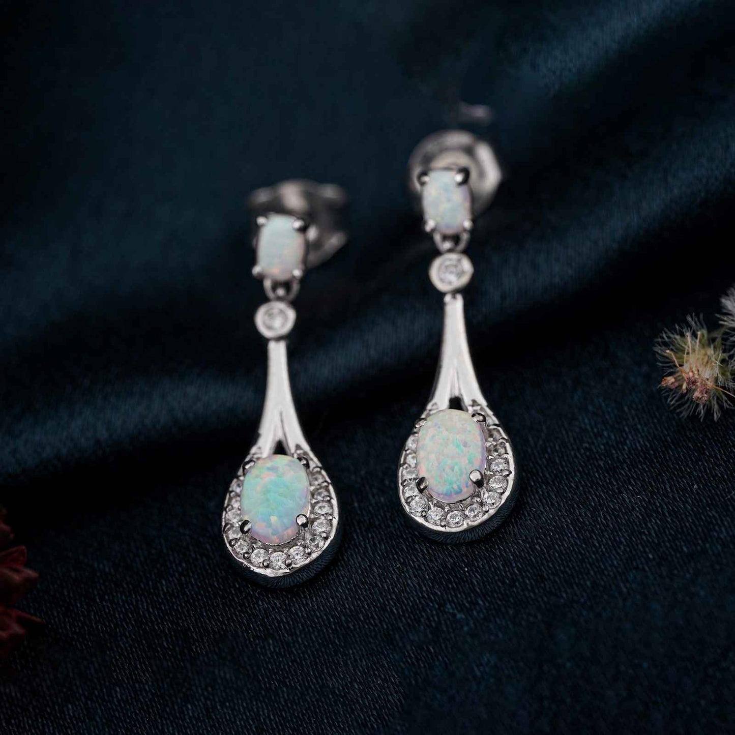 925 Sterling Silver Teardrop Opal Earrings