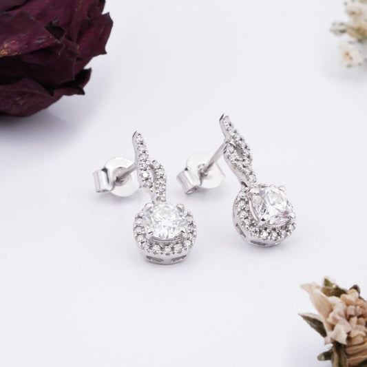 925 Sterling Silver Drizzle Halo Drop Earrings