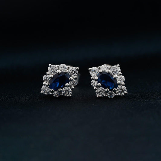 925 Sterling Silver Blue Cocktail Stud Earrings