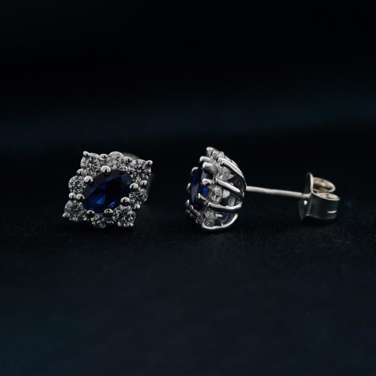 925 Sterling Silver Blue Cocktail Stud Earrings