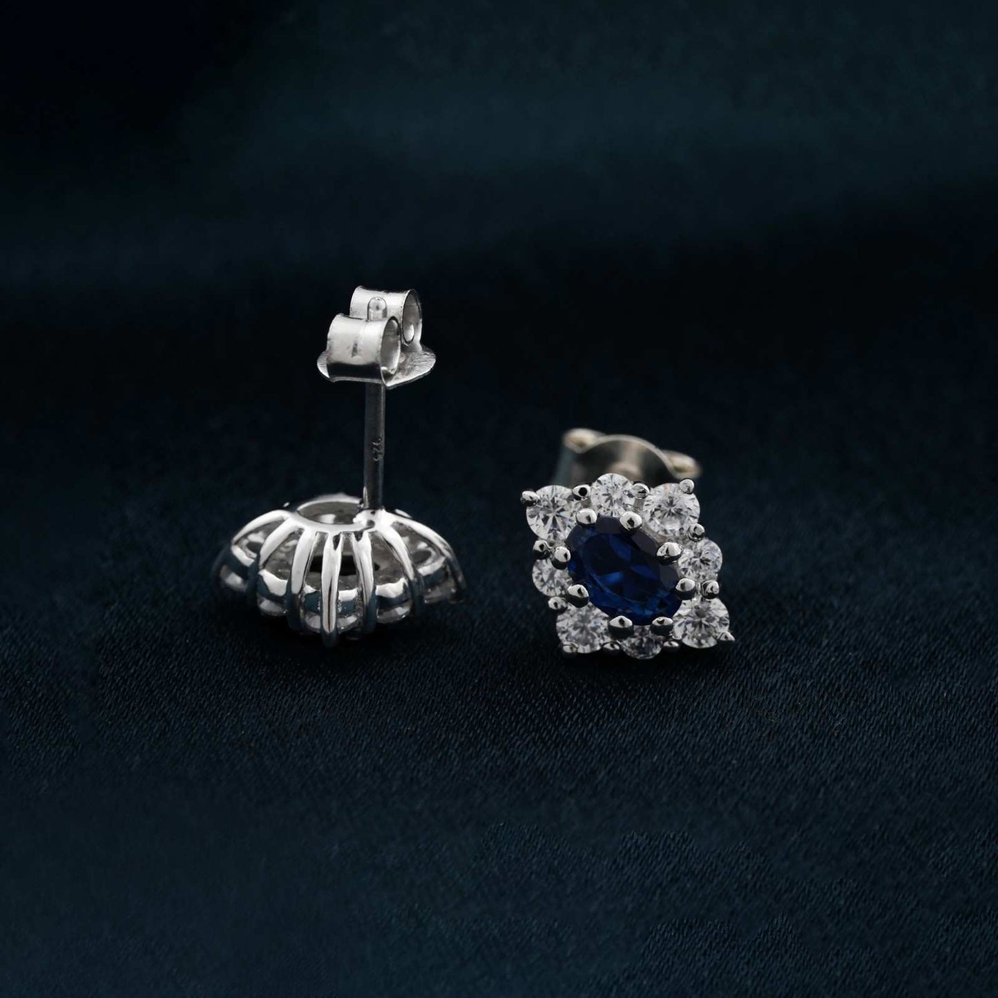 925 Sterling Silver Blue Cocktail Stud Earrings