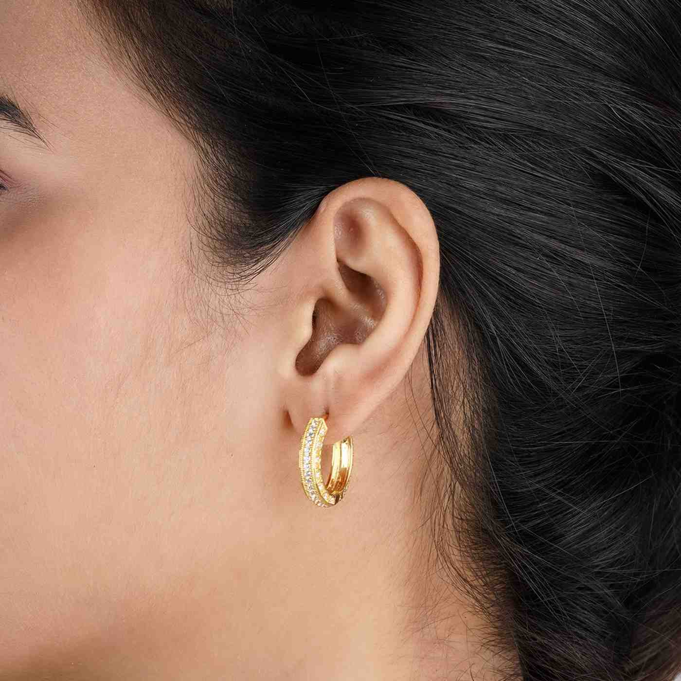 925 Sterling Silver With 14K Gold Plated Hip Hop Hoop Earrings