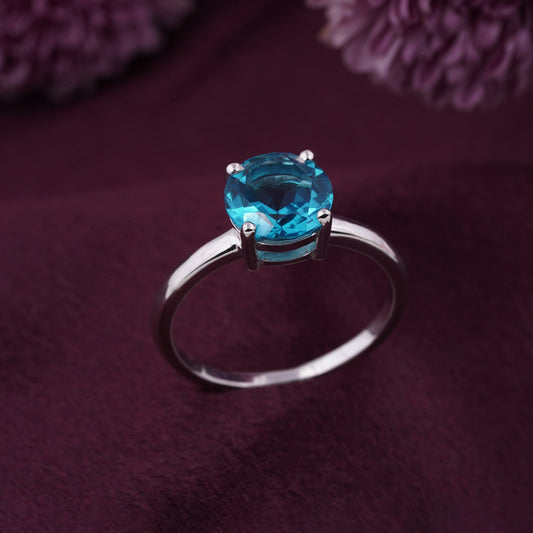 Silver Blue Topaz Solitaire Ring