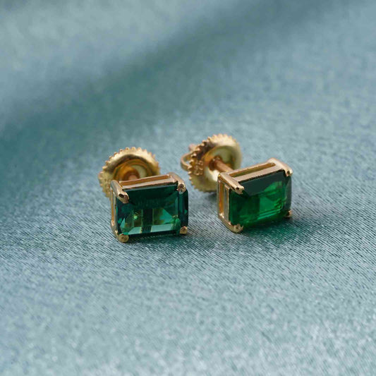 Green Emerald Screw Back Stud earrings